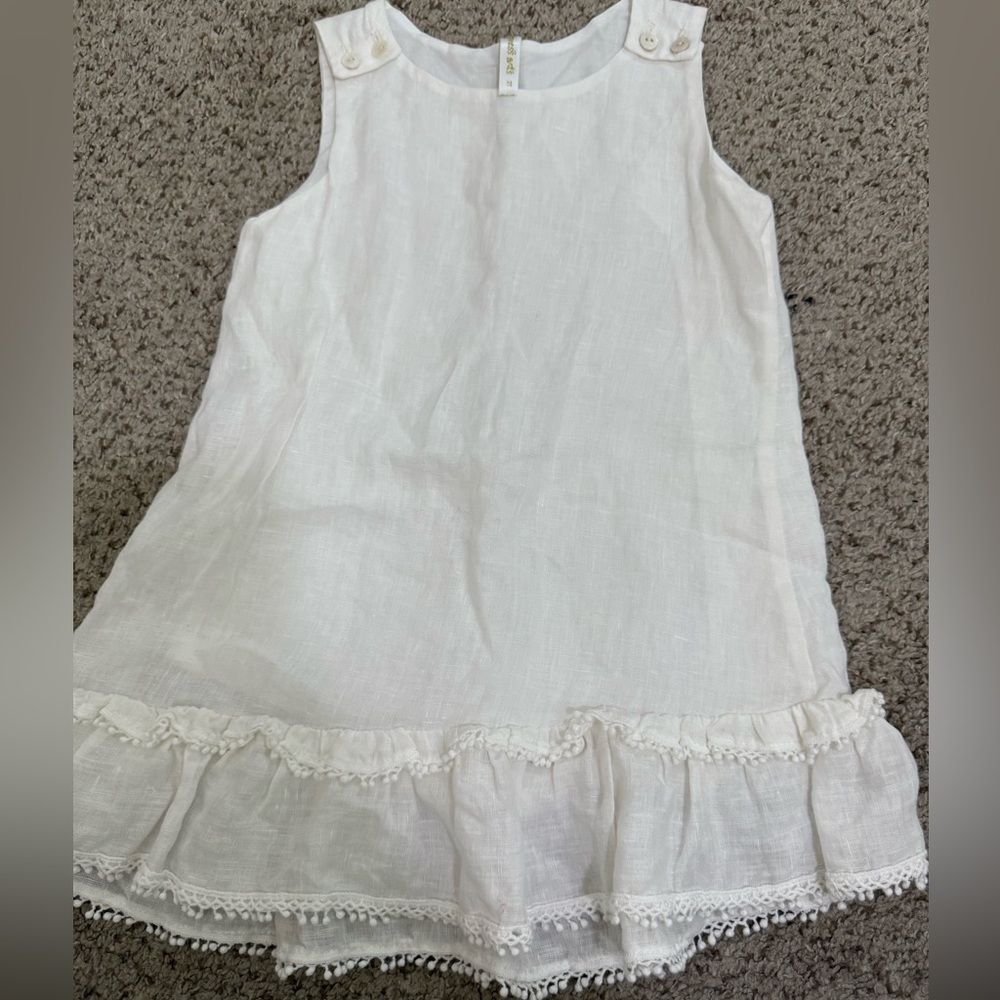 Kids White Sleeveless Dress with Ruffle Hem